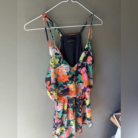 Seductions, size small, halter top, lined mini dress, bright floral pattern - Picture 3 of 5